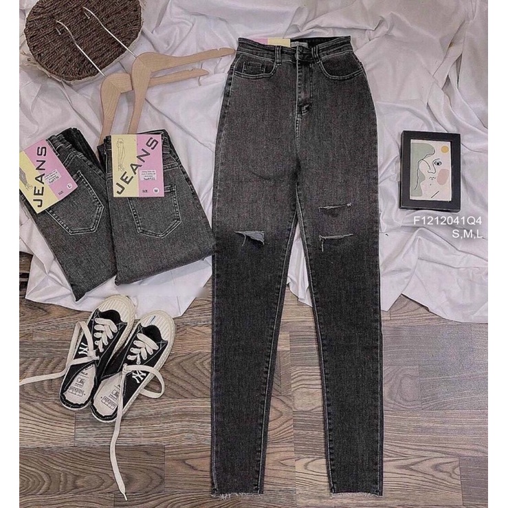 Về sll  🌺 Quần jean dài ôm phối màu cắt đùi hai bên lưng cao! HÀNG VNXK Size: S,M,L Chất jean dày