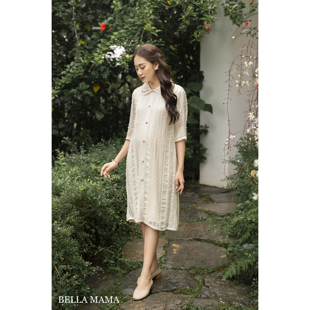 🤰 Váy bầu thiết kế nữ Bella 🌸 Đầm bầu ren be hoa văn sang trọng | 2 màu SIÊU XINH 🌸 Đủ size cho các mẹ bầu từ 47kg -75kg