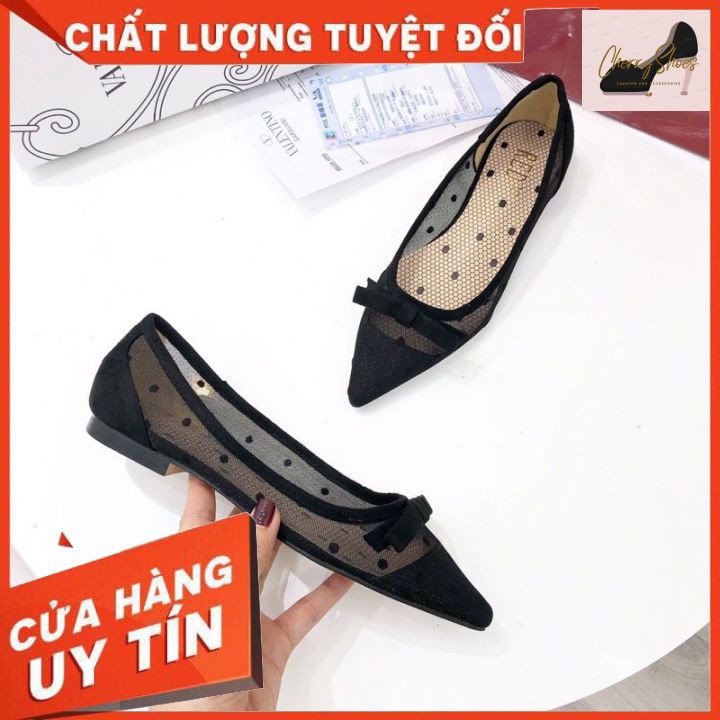 Giày Búp Bê Mũi Nhọn Lưới Ren Nơ Nhí Vanlen Full Tag Bill Túi Siêu Hót