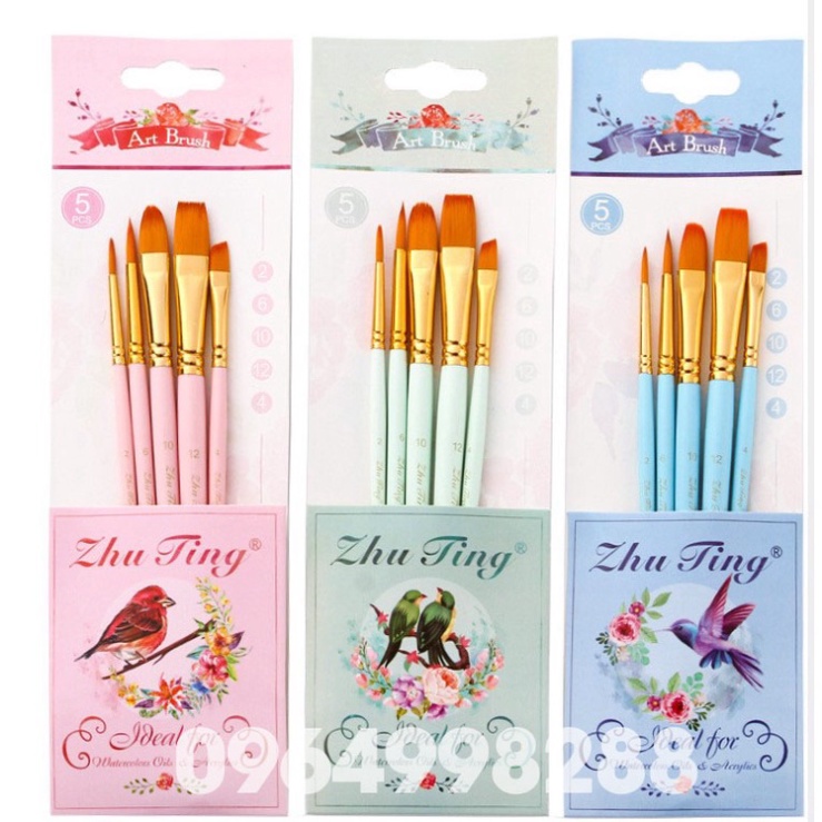 Bộ cọ 5 chi tiết cao cấp🌈chuyên vẽ acrylic🔥màu bột🔥sơn dâu🔥màu nước ( có đủ 3 màu đẹp nhất)