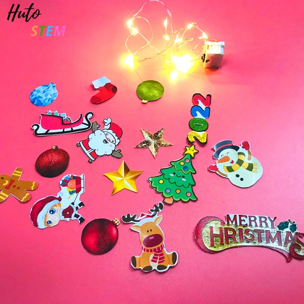Thú Nhồi Bông DIY Bằng Vải Nỉ, Hai Thú Nhồi Bông Noel Size lớn, Full phụ kiện + Tặng kèm đèn nháy và stickers tự cắt dán
