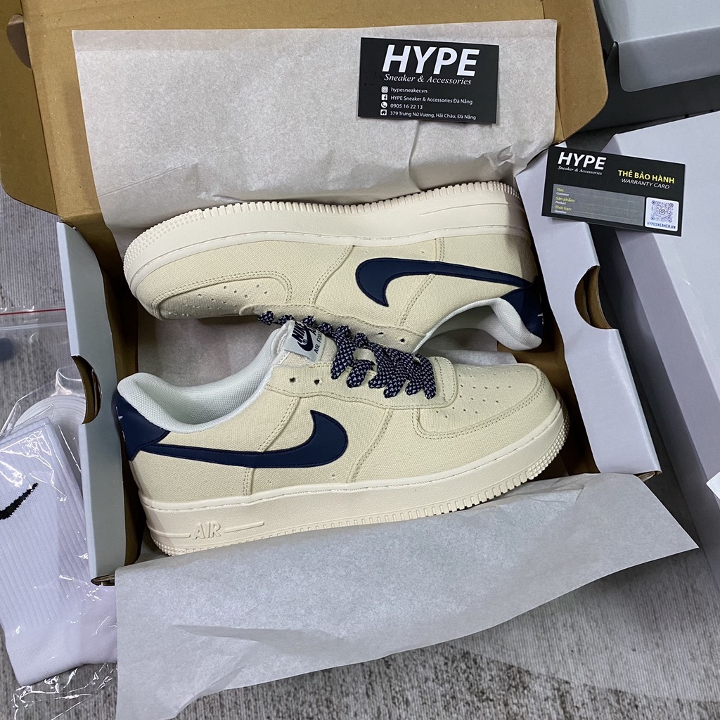 Giày sneaker Ni.ke_AF1 Low Beige Deep Blue - Giày Thể Thao Canvas navy logo xanh than nam nữ cao cấp