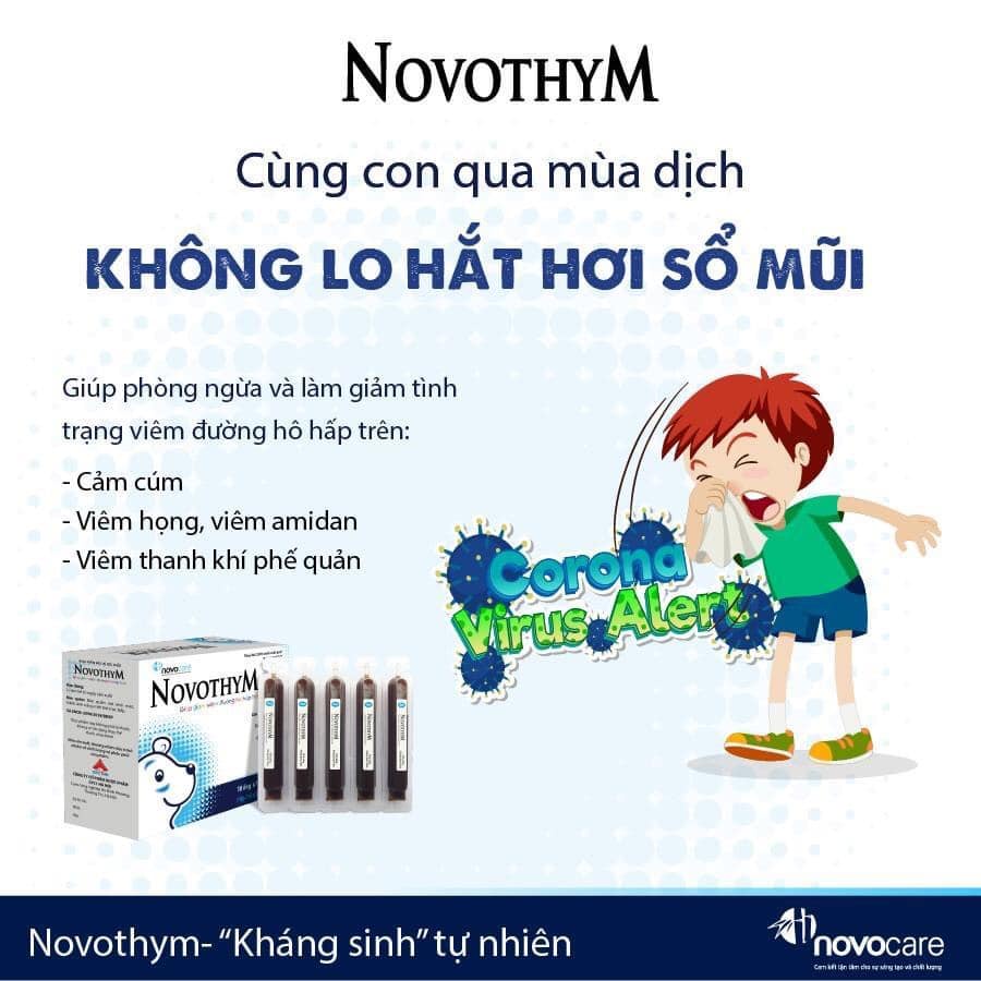 Novothym tăng sức đề kháng giúp dự phòng viêm đường hô hấp trên long đờm giảm ho giảm đau rát họng Hộp 10 ống