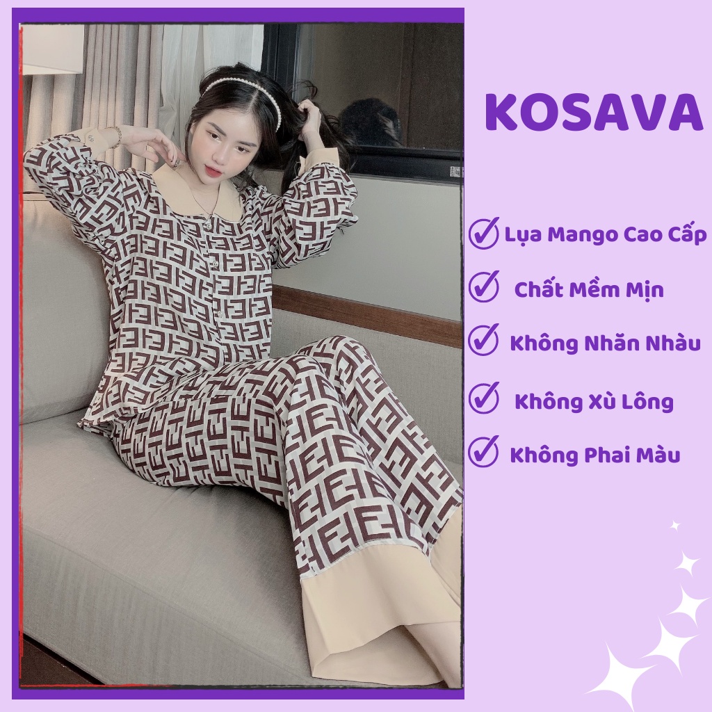 Đồ bộ pijama nữ lụa mango mặc nhà dài tay cao cấp dễ thương KOSAVA
