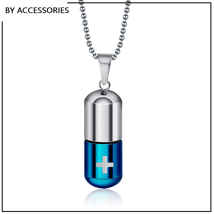 Dây chuyền inox chuỗi bi tròn phối mặt hình viên thuốc chữ thập không gỉ