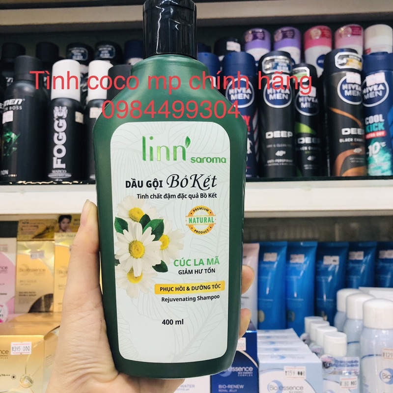 Linn Saroma, dầu gội Bồ kết, cúc la mã phục hồi 400ml,dành cho tóc khô xơ, chẻ ngọn,phục hồi tóc yếu