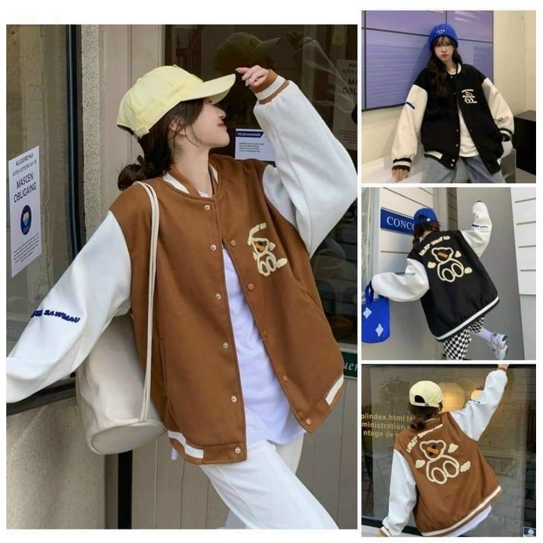 Áo bomber thu đông chất nỉ tay dài dáng rộng unisex [Free Ship]
