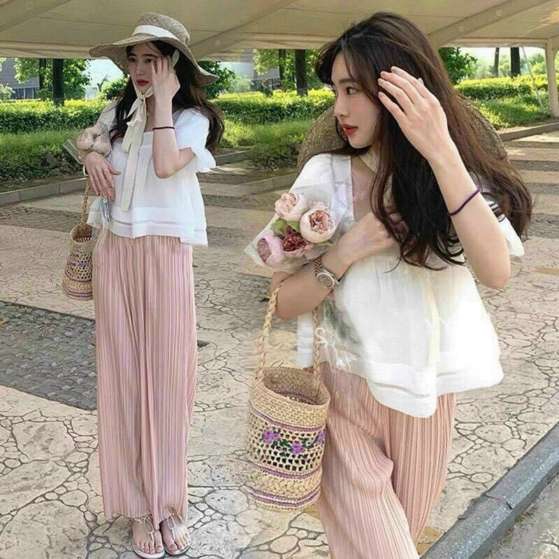 SÉT ÁO TẦNG VIỀN + QUẦN SUÔNG DẬP LY