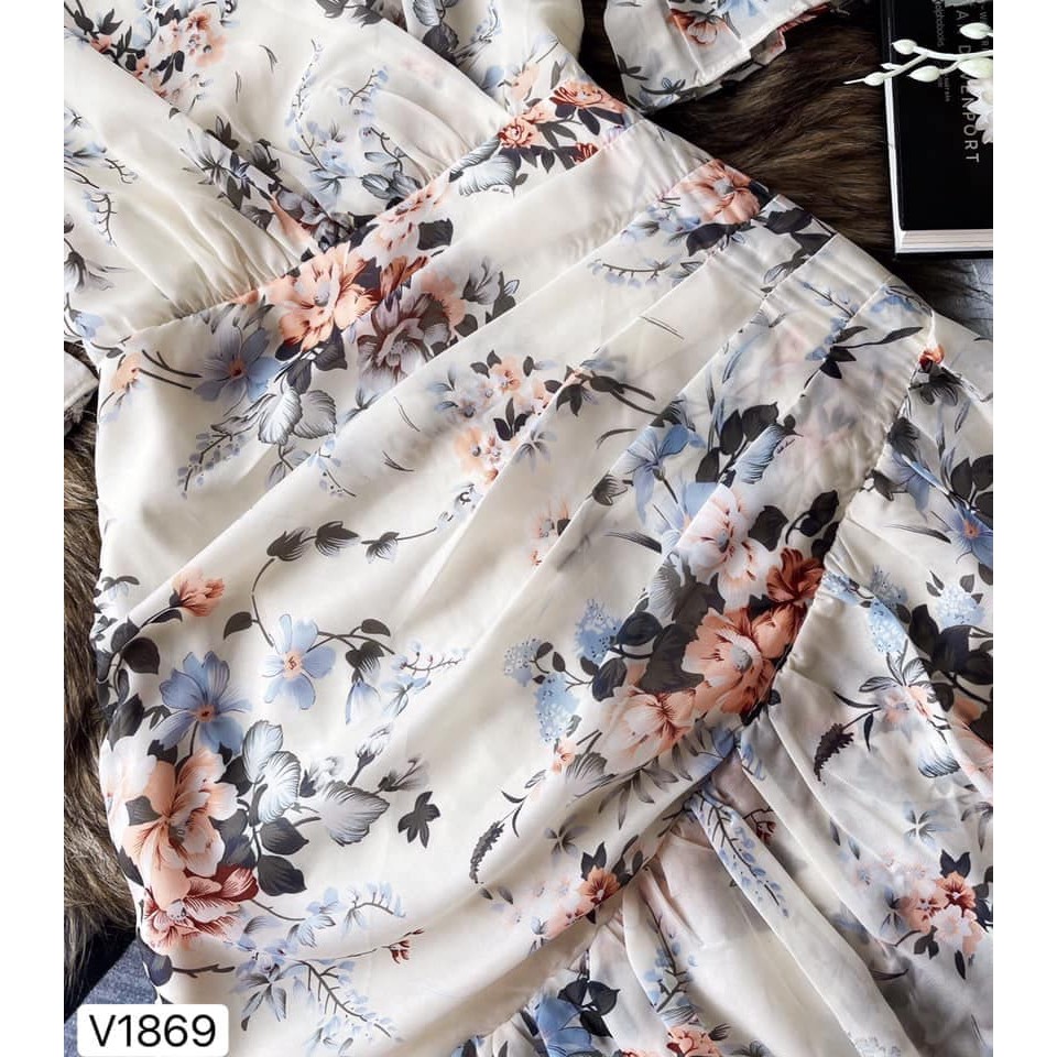 Váy hoa tay lỡ thiết kế V1869 LiLa Shop DVC - Kèm ảnh thật trải sàn do shop tự chụp