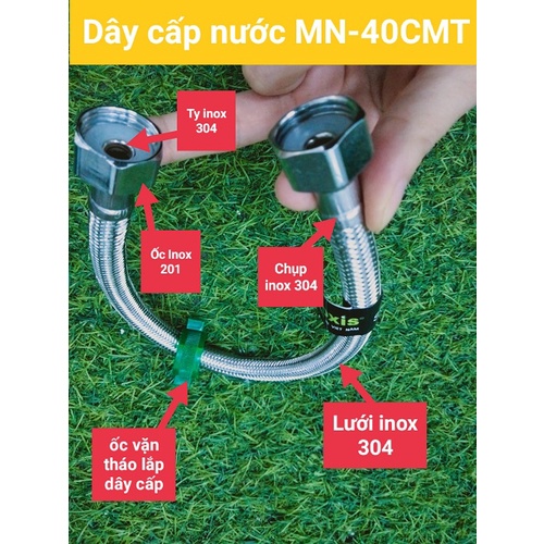 1 Sợi dây cấp nước inox 304 dùng cho bình nóng lạnh, bồn cầu, vòi lavabo 2 chân, 2 đầu ốc ren 21 ( ren 1/2)