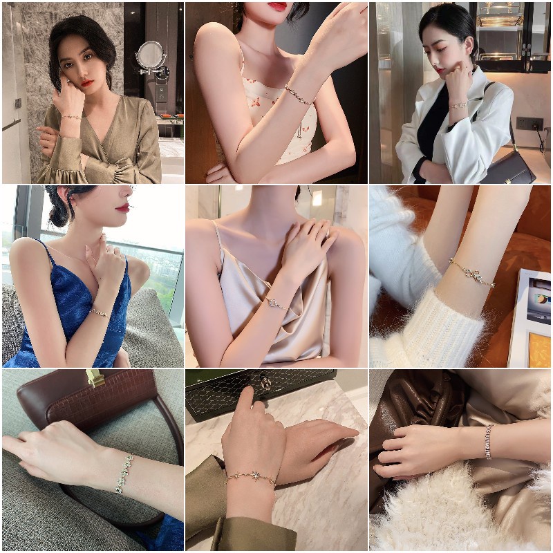 Vòng Tay Vàng Đính Đá Zircon Phong Cách Sang Trọng Hàn Quốc