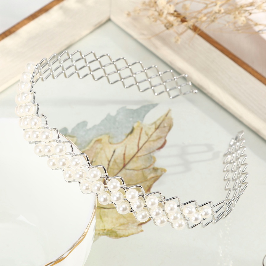 Băng đô kim loại đính ngọc trai nhân tạo phong cách thời trang hàn quốc