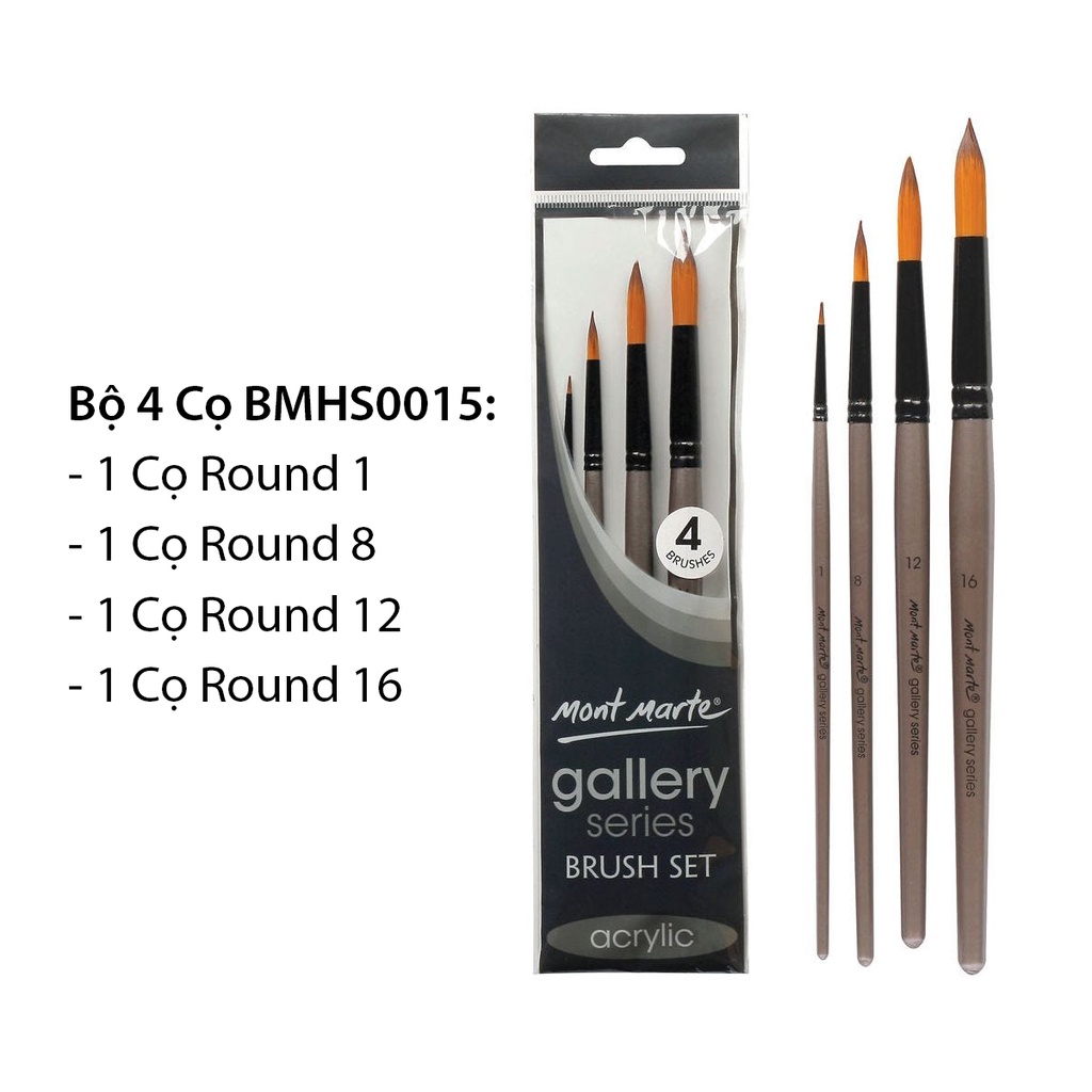 Bộ 4 Cọ Acrylic Mont Marte - Gallery Series Brush Set Acrylic 4pce - BMHS0015