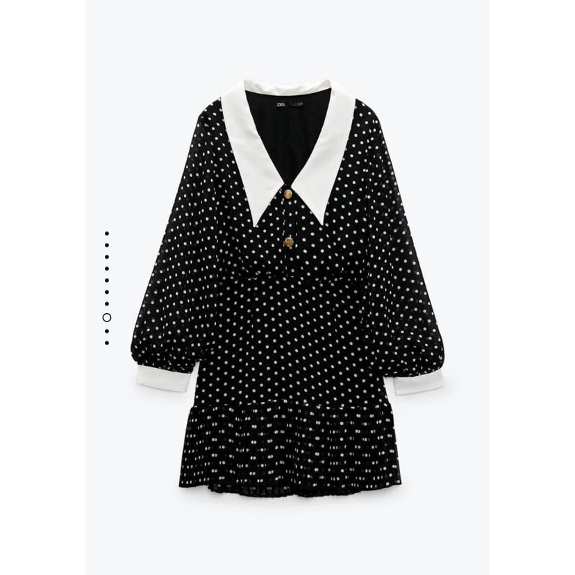 Váy chấm bi chiết eo dáng ngắn phong cách Âu Mỹ