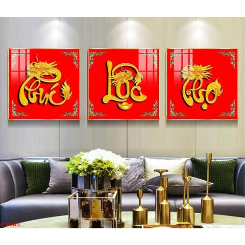 Tranh Phúc Lộc Thọ, Tranh tráng gương in UV 5D Mica bóng mịn No1, tranh treo tường phòng khách decor bền đẹp 40 năm