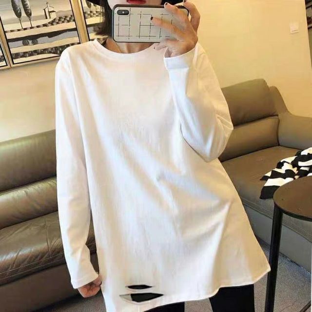 (Có sẵn) Áo thun dài tay 100% cotton unisex rách gấu layer hip hop | BigBuy360 - bigbuy360.vn