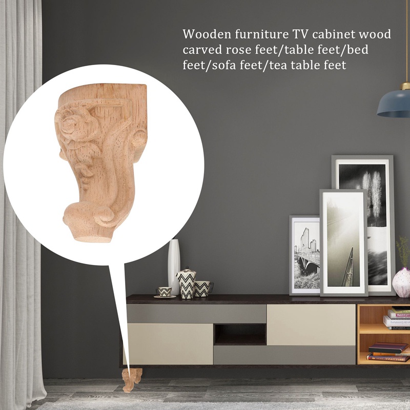 Set 4 Chân Gỗ 10x6cm Chạm Khắc Tinh Xảo Lót Chân Tủ Tivi Phong Cách Châu Âu