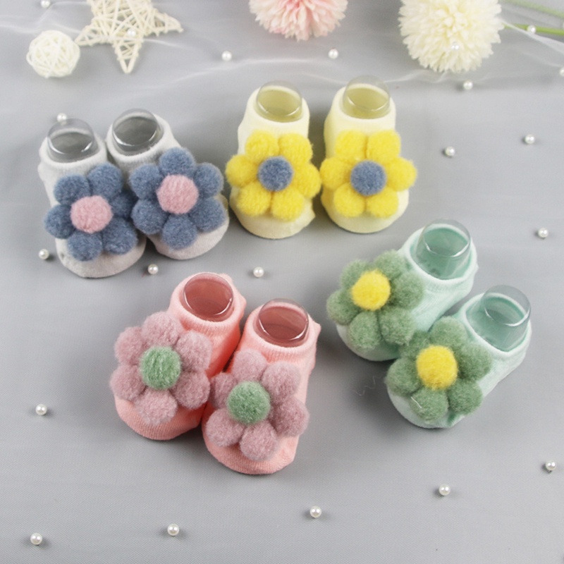 Vớ cotton cổ ngắn chống trượt đính hoa xinh xắn cho bé gái 1-3 tuổi