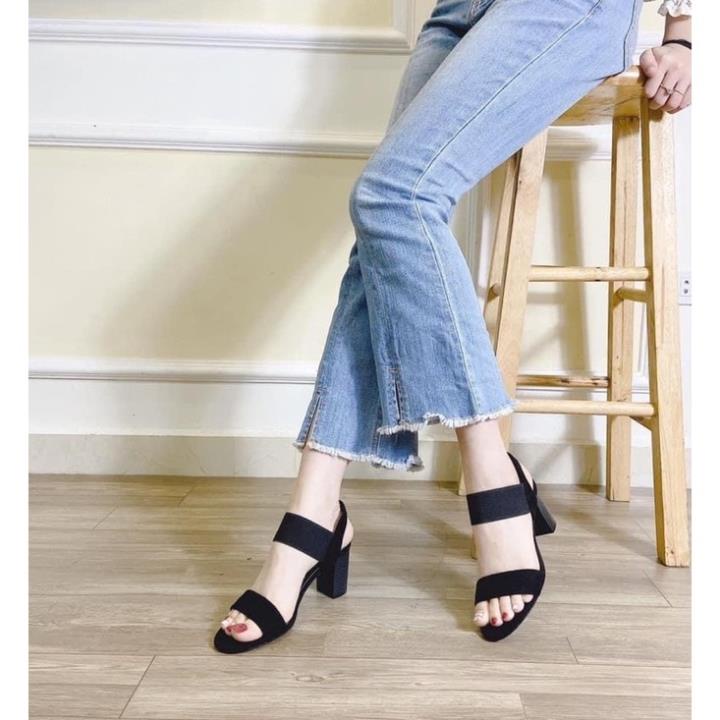 🎮 Giày sandal nữ quai ngang basic phối mới lạ thời trang gót trụ 7cm đi làm đi chơi dạo phố Cillie 1010