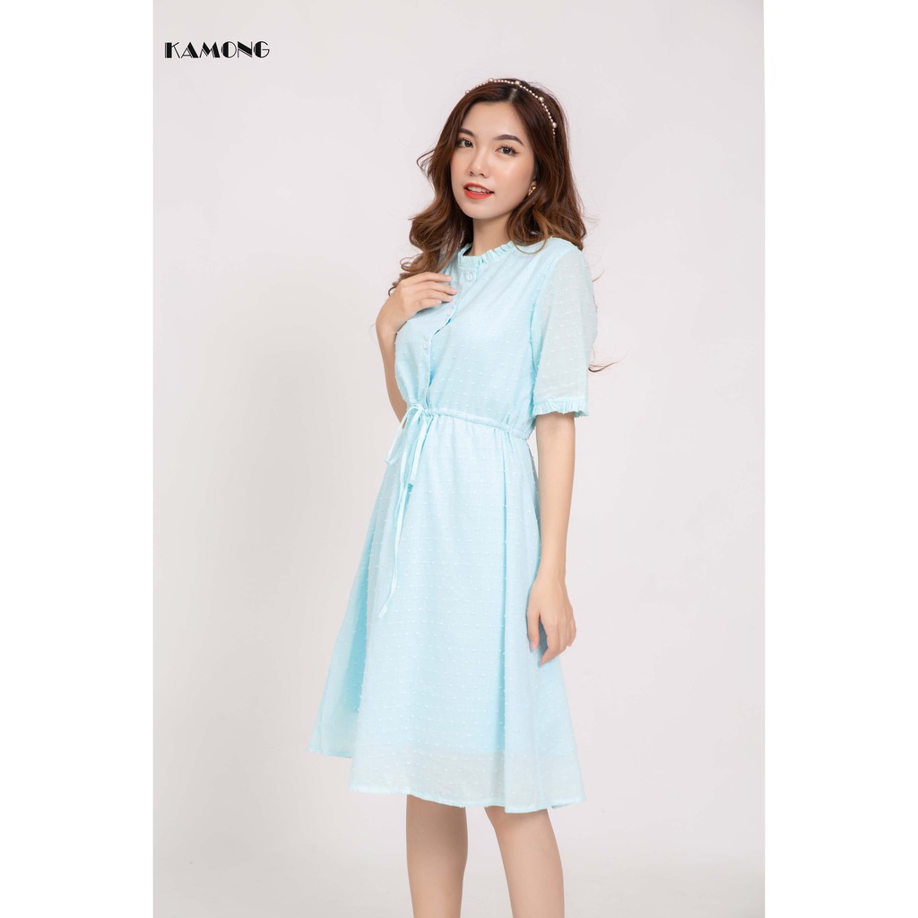 Đầm suông cổ bèo rút eo KAMONG D092