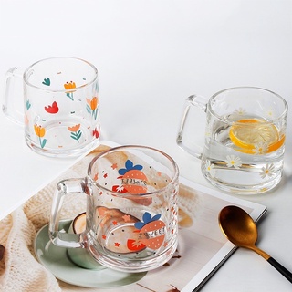Cốc thuỷ tinh HOA NHÍ tulip cúc trắng có quai xinh xẻo hợp làm quà tặng trang trí phòng bếp (360ml)