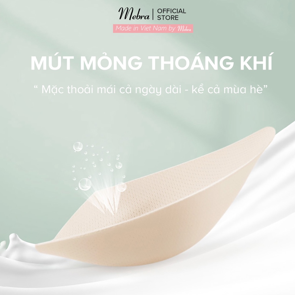 Áo lót cotton không gọng đệm mỏng trắng hoa nhí xanh cotton gân co giãn thấm hút tốt Mebra A002