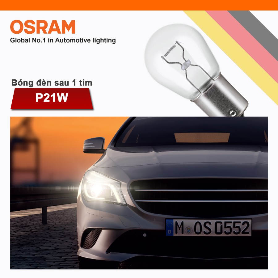 Combo 2 Bóng Đèn Sau 1 Tim OSRAM Original P21W 12V 21W (Chân Thẳng) Nhập Khẩu Chính Hãng