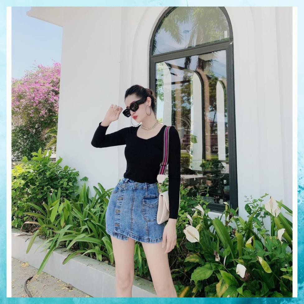 [TH Jeans] Quần shorts jeans nữ, quần giả váy chất liệu co giãn, lưng cao vạt lệch. Mã V1115 | BigBuy360 - bigbuy360.vn