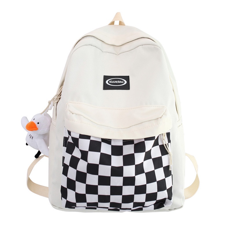 Balo Đi Học Họa Tiết Sọc Caro Dễ Thương Phong Cách Nhật Bản