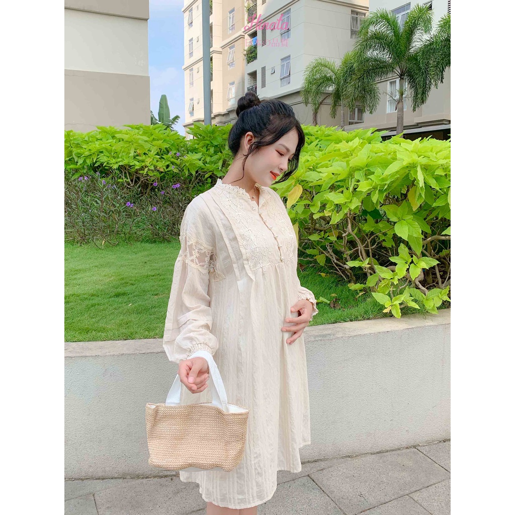 [TẶNG KÈM QUẦN LÓT] Đầm bầu phối ren HINATA - sang trọng thanh lịch DB015