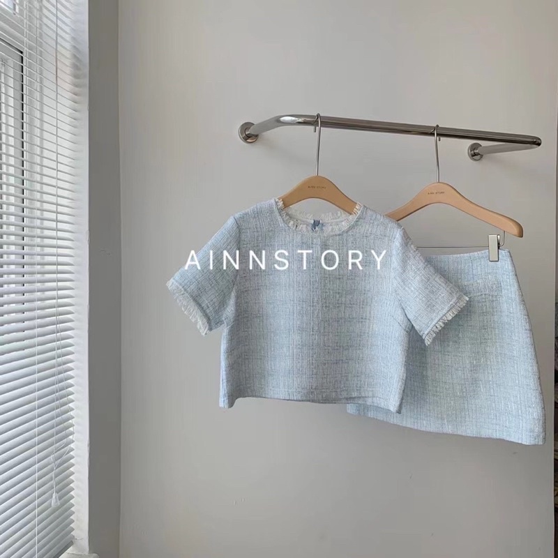( Ảnh thật ) A720 Set tweed áo xuông lửng và chân váy chữ A ainn