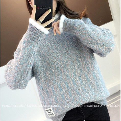 Áo Len Nữ Dày Phối Màu Cổ Và Tay Áo Phối Len Trắng Đáng Yêu- LENCTP16 | BigBuy360 - bigbuy360.vn