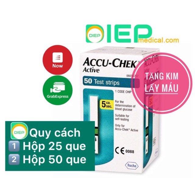 ✅ ACCU CHEK ACTIVE 25 que hoặc 50 que - Que thử đường huyết chính hãng Accu-chek Active