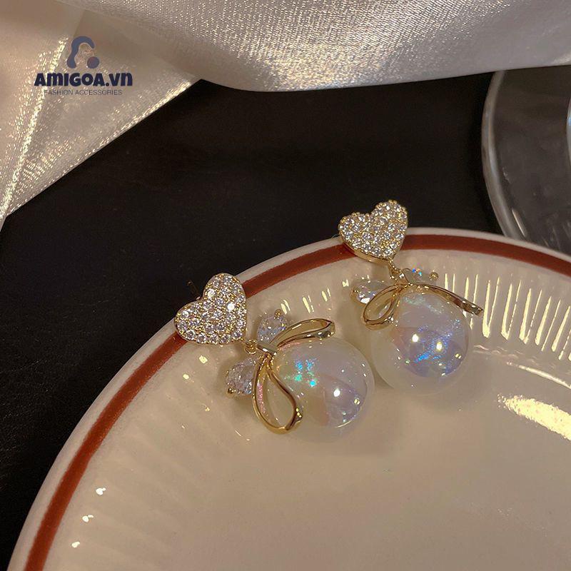 ✨✨Bông Tai Hình Trái Tim Đính Đá Zircon Và Ngọc Trai Sang Trọng 2022