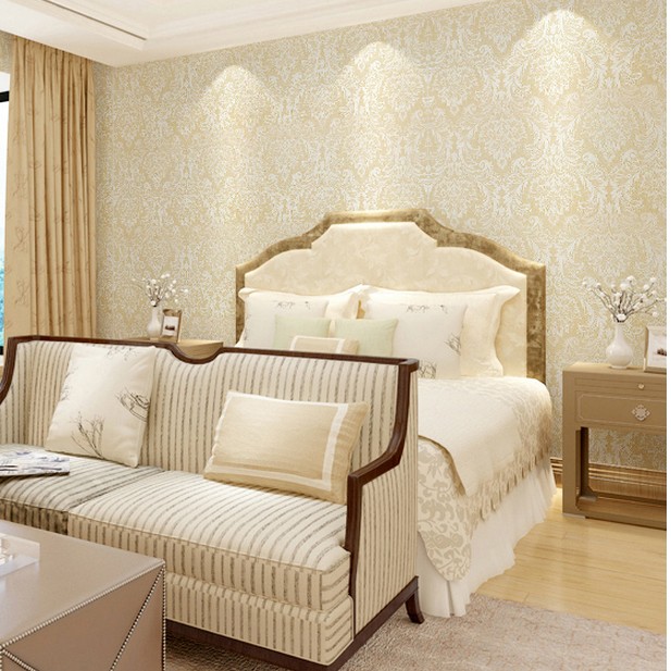 Decal giấy dán tường châu âu kem vàng - khổ rộng 0.6m