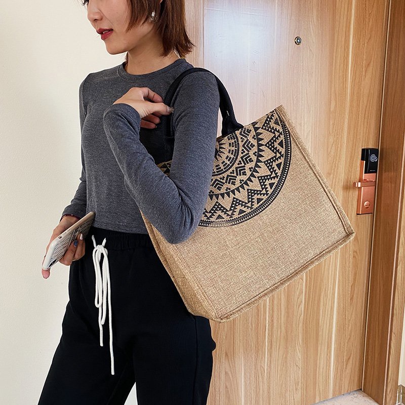 Túi Xách Vải Lanh Sức Chứa Lớn Thời Trang Âu Mỹ Cho Nữ
