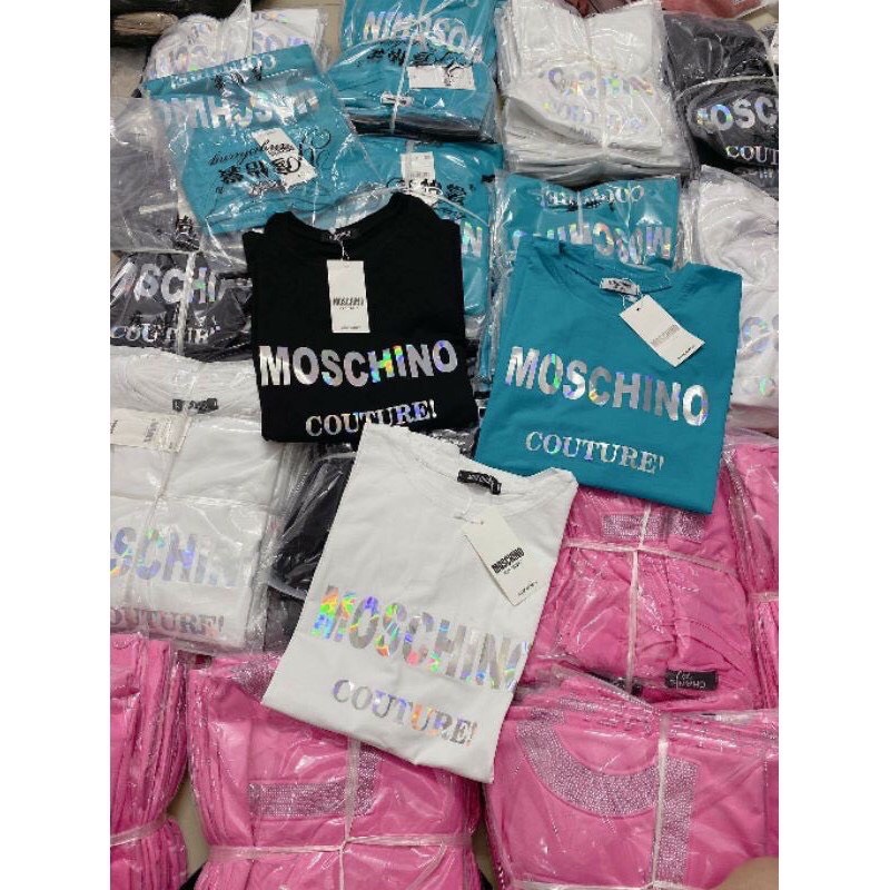 Áo Thun Nữ FREESHIP Áo Phông Trắng Moschino Tráng Gương Chất Cotton Đẹp Form Rộng Tay Lỡ freesize dưới 65kg mã  A20