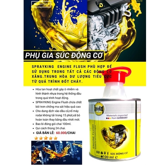 Súc Động Cơ, Súc Kim Phun Buồng Đốt SPRAYKING 100ML - công nghệ Đức dùng cho xe máy và oto