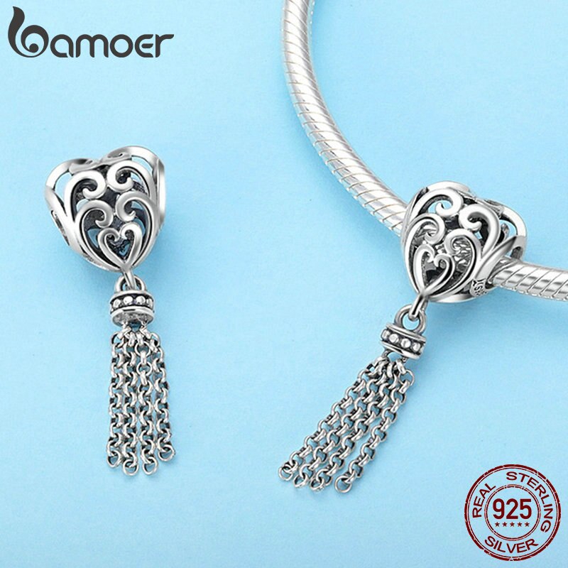Hạt charm Bamoer SCC722 hình trái tim phối tua rua độc đáo