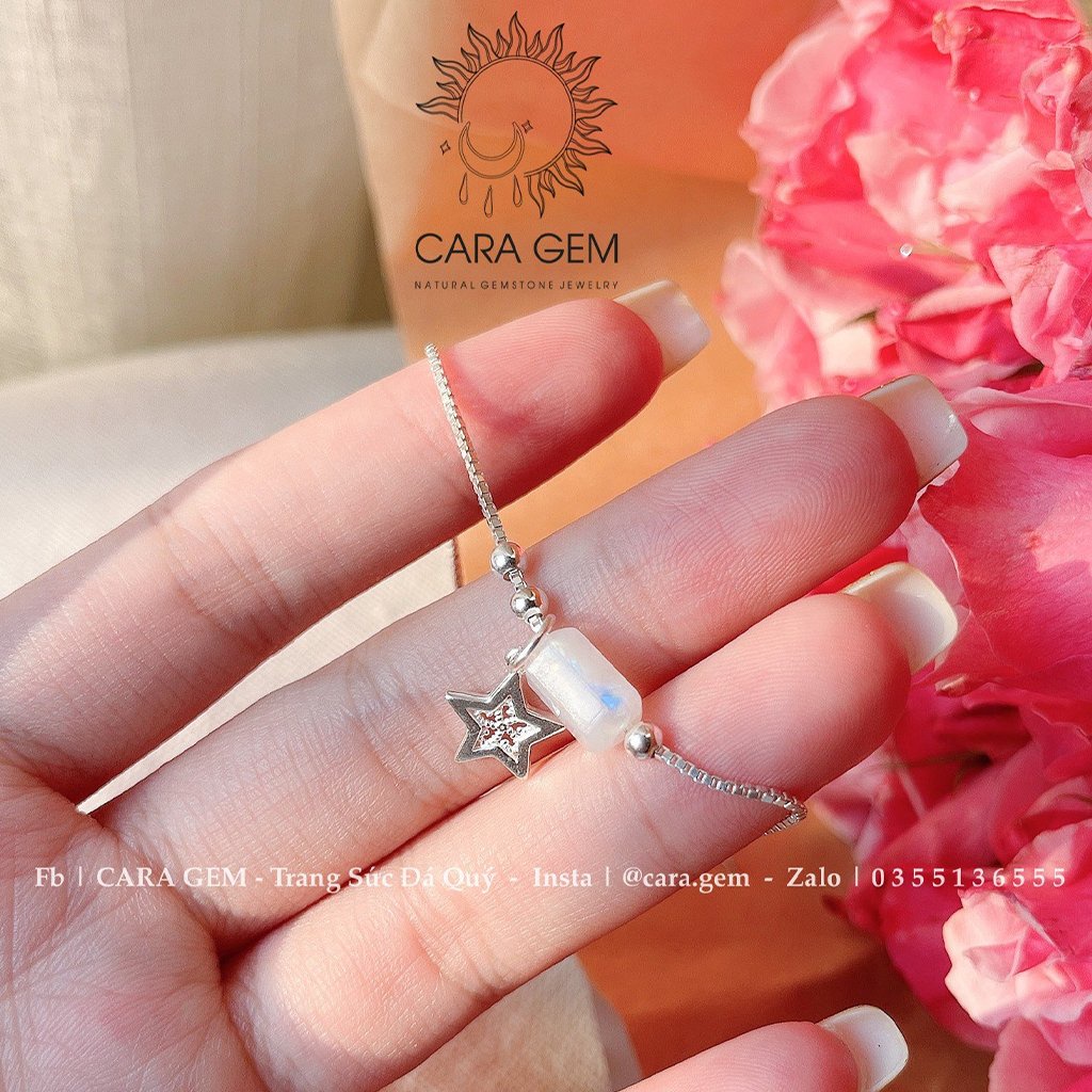 Vòng Tay Bạc Nữ Lu Thống Moonstone Mix Charm Bạc 925 May Mắn Cara Gem CR25