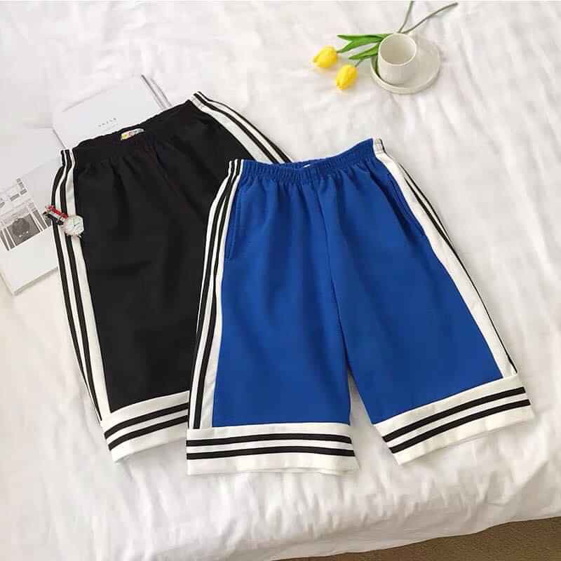 💢 SẬP SÀN VỚI QUẦN SHORT DOUBLE-V Short nam nữ dáng suông cạp chun màu đen viền trắng Ulzzang