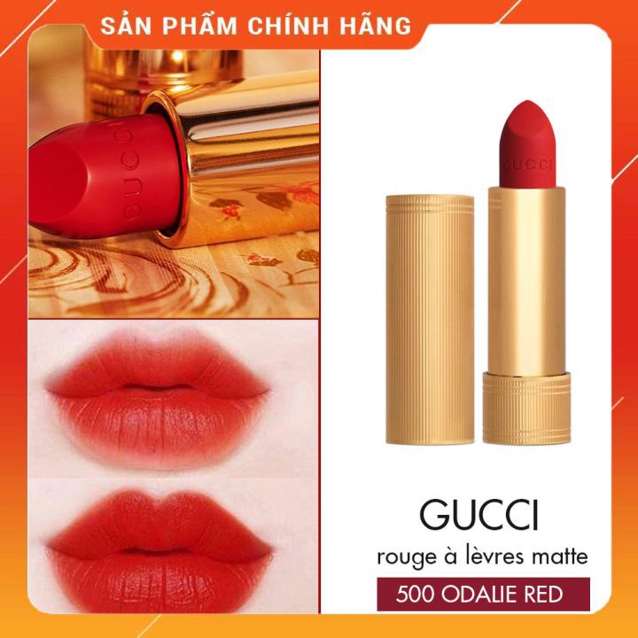 [ HOT] Son Lì Gucci Rouge Matte  - 500 Odalie Red đỏ cam