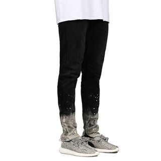 Quần Jeans Nam kiểu dáng Skinny màu đen / xanh loang ống chân, chất liệu cao cấp có Zip kéo