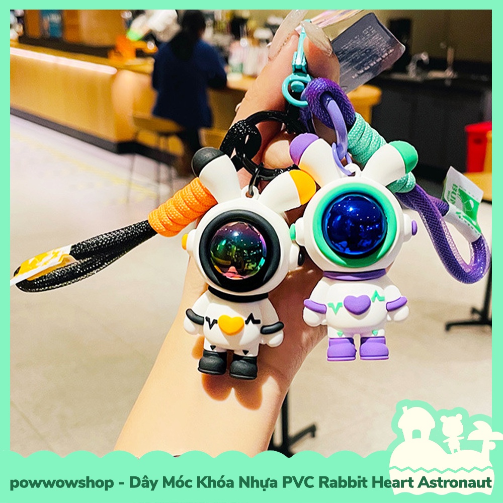 [Sẵn VN - Hỏa Tốc] Dây Móc Khóa Nhựa PVC + Kim Loại Mẫu Rabbit Heart Astronaut Thỏ Phi Hành Gia