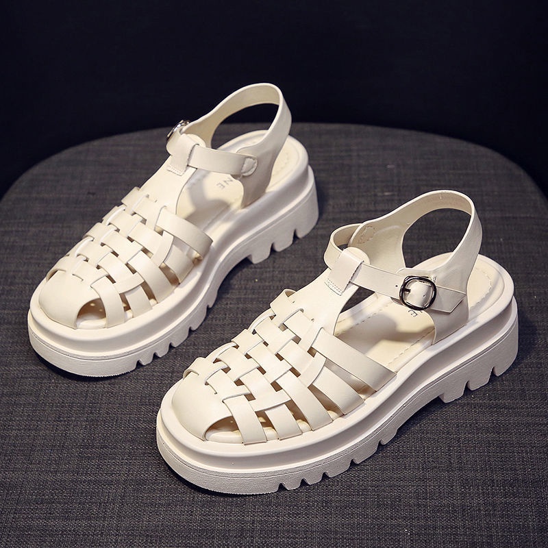 Giày Sandal Đế Xuồng Dày Dặn Thiết Kế Đục Lỗ Phong Cách La Mã Thời Trang Mới Cho Nữ