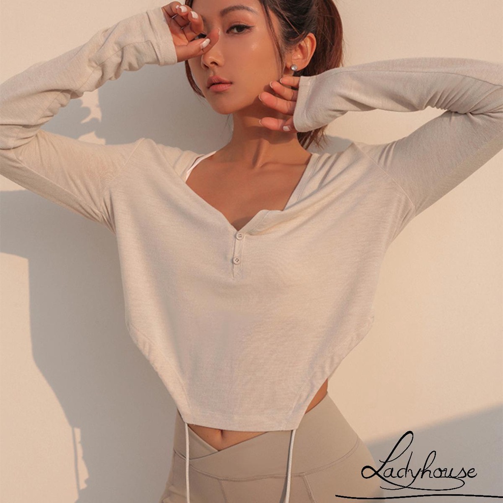 Áo Thun Tay Dài Cổ Chữ V Màu Sắc Đơn Giản Thời Trang Cho Nữ