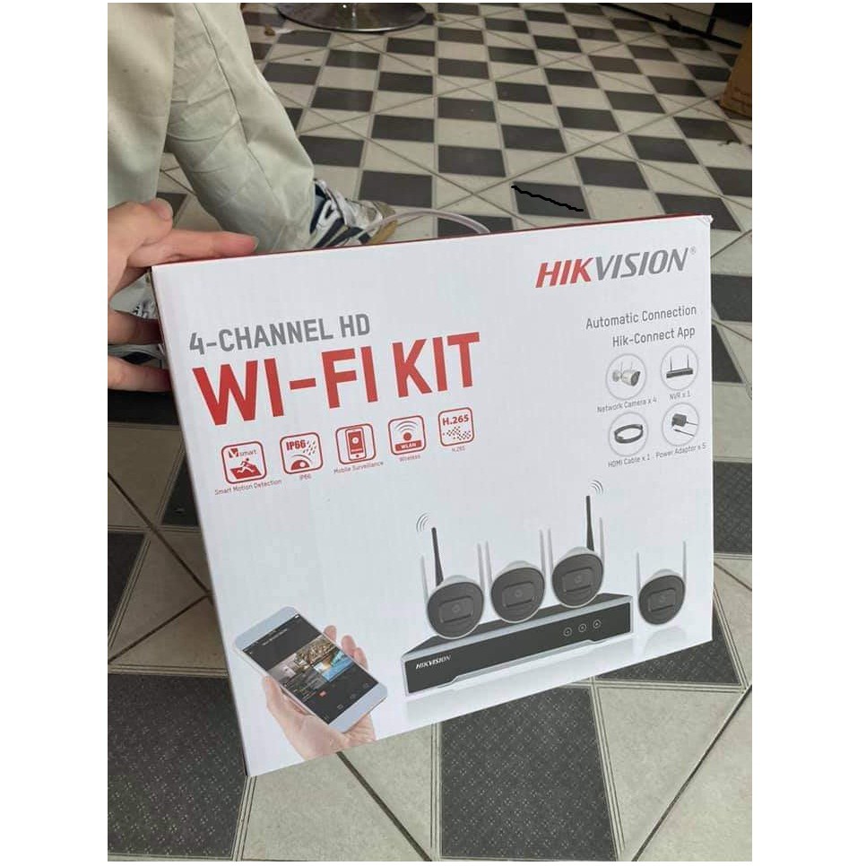 Bộ Kit camera wifi HIKVISION NK42W0H gồm 4 Camera IP Wifi 2MP và 1 đầu ghi Wifi - Hàng chính hãng BH 24th