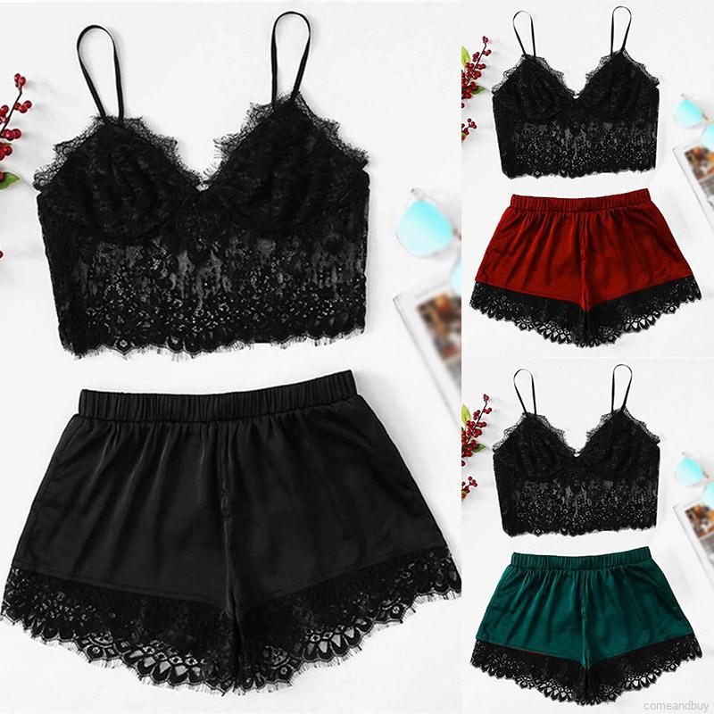 Bộ Đồ Ngủ Hai Dây Phối Ren Gợi Cảm Cho Nữ