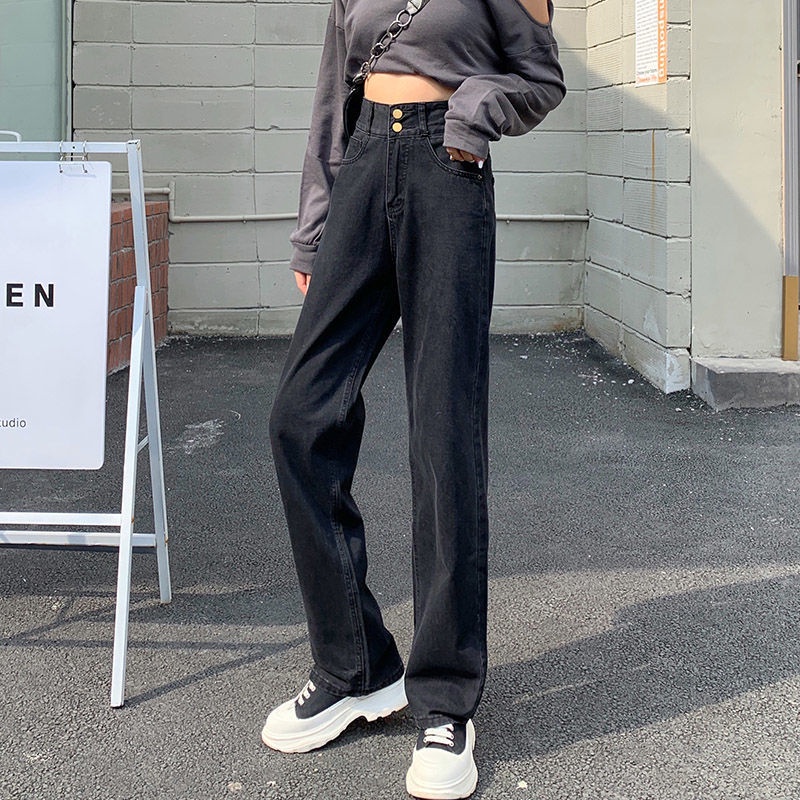 IELGY   Quần Jean Dài Dáng Rộng Thiết Kế Dễ Phối Đồ Thời Trang Cho Nữ