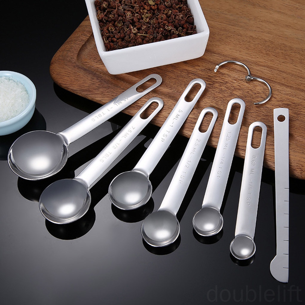 Set 7 Muỗng Đo Lường Gia Vị Bằng Thép Không Gỉ